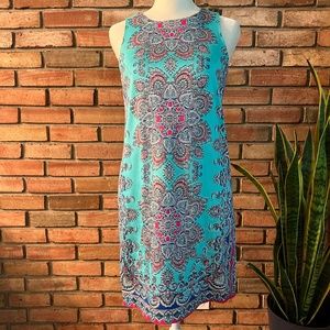 Maggy L Petites Sleeveless Cotton Blend Sheath Dress in Vibrant Print Size 4P